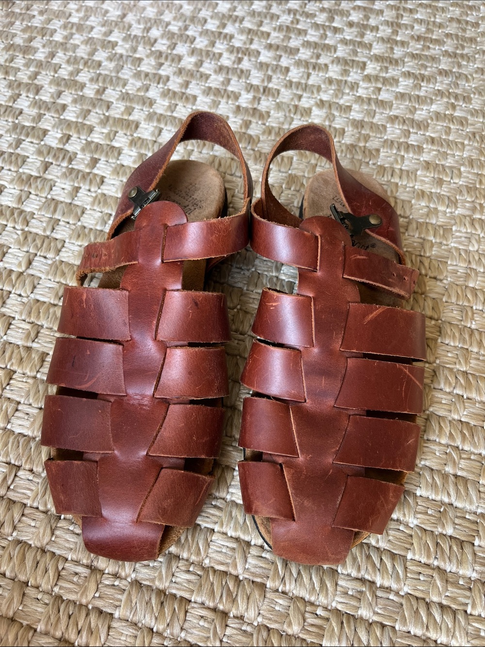 Rockport Women's Brown Leather Woven Flats